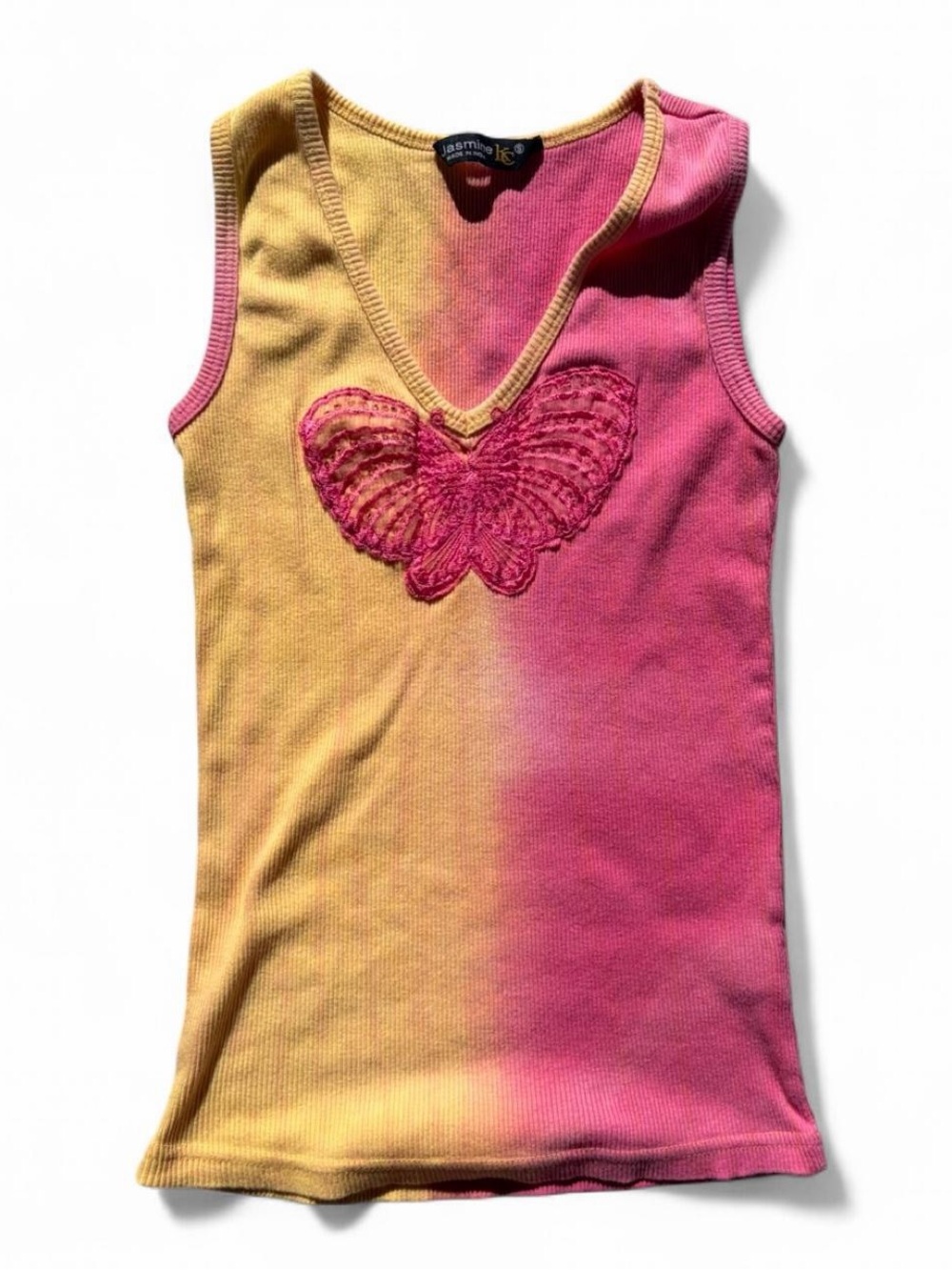 Y2K Fairycore Coquette Butterfly Tank Top | Pink Yellow Ribbed